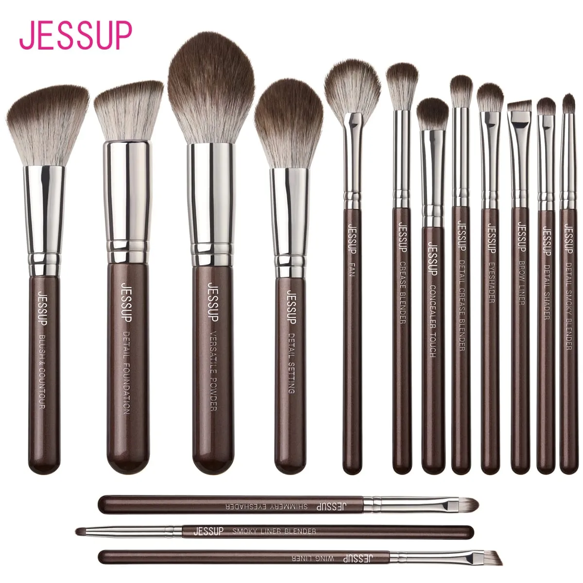 Jessup Makeup Børster Sæt 15 stk Brune Makeup Brushes Vegan Foundation Blender Concealer Powder Eyeshadow Highlighter Brush T498 — image 1