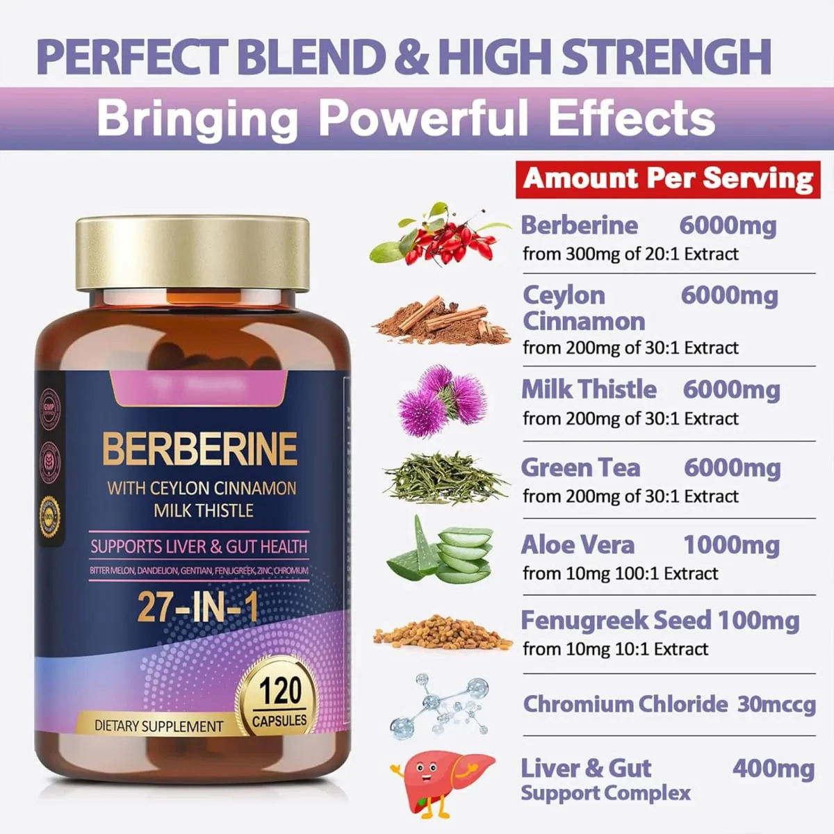 Suplemen Berberine Ceylon Cinnamon Milk Thistle - Antioksidan Menyokong Penghadaman Hati dan Kesihatan Usus Meningkatkan Imuniti — image 4