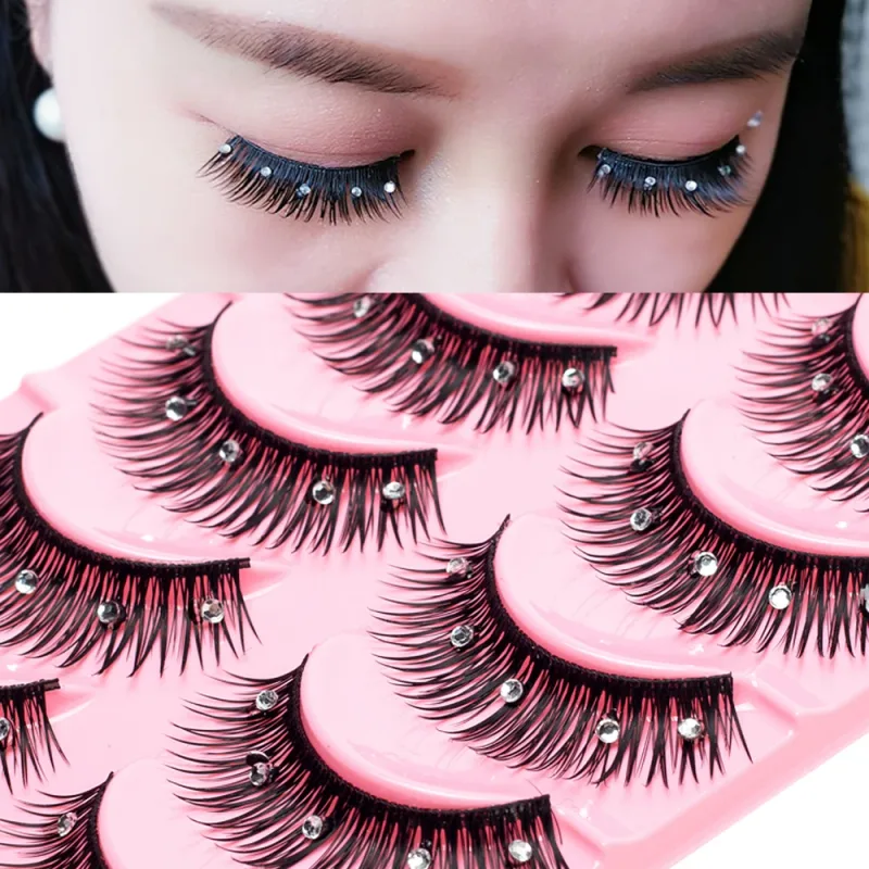 5 คู่แต่งหน้าเพชรขนตาปลอมชุดแสดง Catwalk Party Shinny Eye Lashes Handmade Eyelash Shinning เครื่องสำอาง — image 6