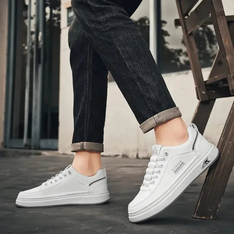 Men's White Platform Sneakers Leather Breathable Walking Slip on Casual Sneakers Shoes Male Flats Rubber Sole Zapatillas Hombre — image 6