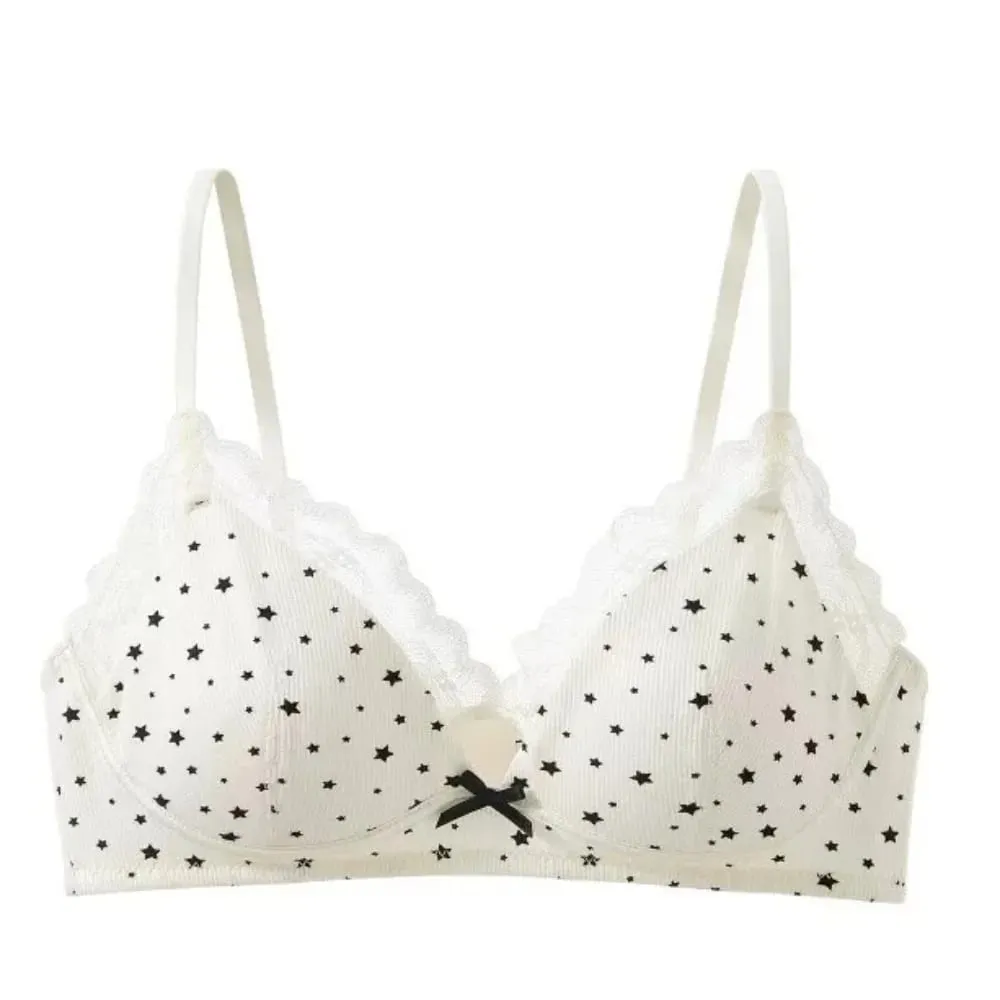 여자 폴카 도트 스타 레이스 무선 브래지어 얇은 푸시 업 안티 처짐 Bralette 작은 가슴 리프트 십대 소녀 캐주얼 매일 브래지어 뜨거운 — image 4