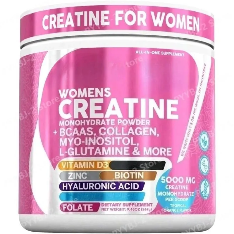 Creatina monoidrato da donna in polvere 5000 mg Collagene BCAA L-Glutammina Per l'energia muscolare e il supporto della bellezza Formula per adulti 269 g