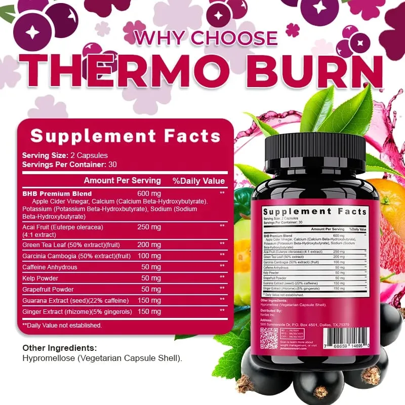 BHB Dietary Capsules with BHB Premium Blend Acai Fruit Green Tea Leaf Anti-carb Diet and Fat Burning Metabolism Boost Detox — image 3