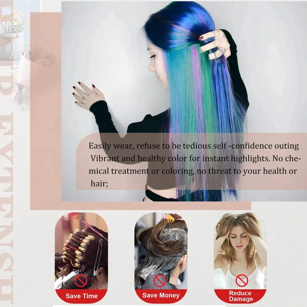 10 PCS Colored Clip in Hair Extensions 22 Inch Rainbow Straight Synthetic Hairpieces For women Cosplay Party Christmas New Year — image 5