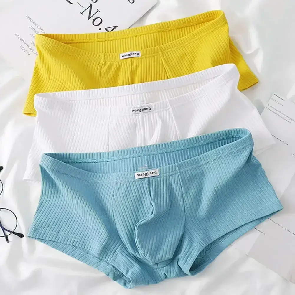 1PCS/3PCS/9PCS Men Boxer Shorts Low-rise Solid Color Ribbed Panties Underpants — image 6