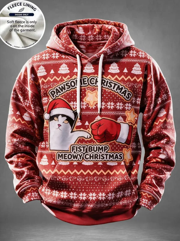 Men Fleece Lined Hoodie Comic Santa Christmas Print Pullover Hooded Sweatshirt Casual Winter Hoody — image 6