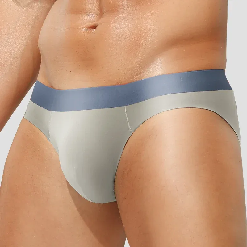 Men's ice silk seamless underwear men breathable briefs summer thin boys sports low waist short shorts head