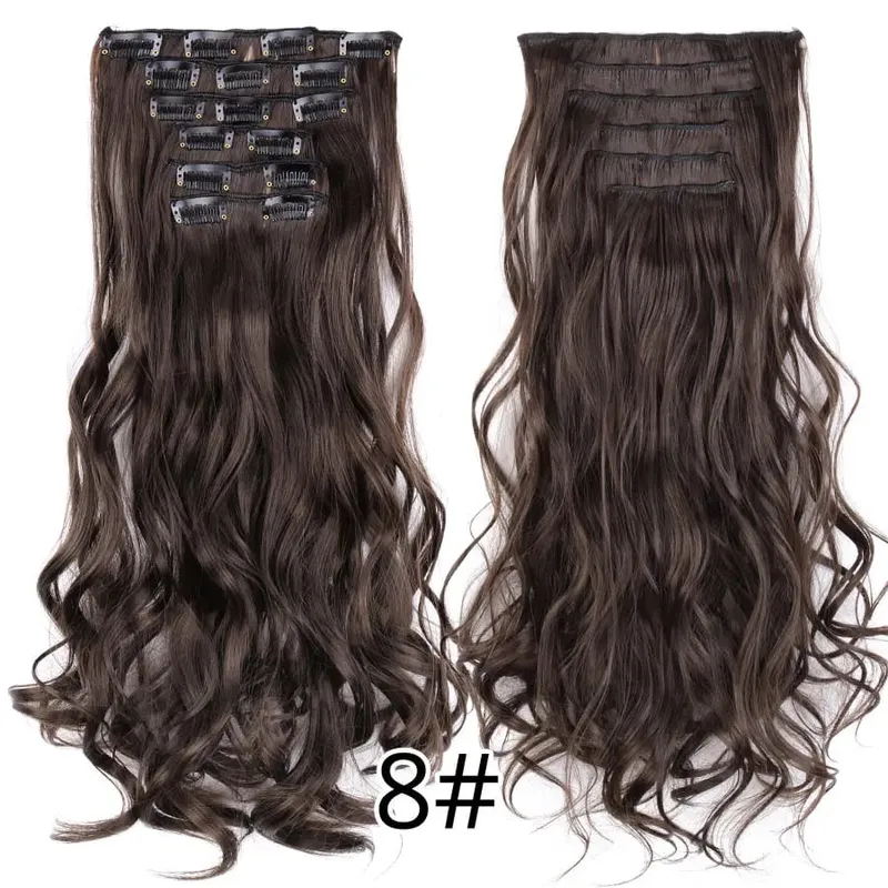 คลิปสีดำในส่วนขยายตรง 22 "ยาวสังเคราะห์หนาคลิปบนผมสำหรับผู้หญิง 6 ชิ้น/เซ็ต CURLY Full HEAD งานแต่งงานทุกวัน — image 43