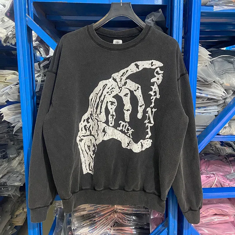 Autumn Winter Classic Overlapping Logo Print Saint Sweatshirts Men Women Couple Colorful Letters Graffiti Washed Black Pullovers — image 52