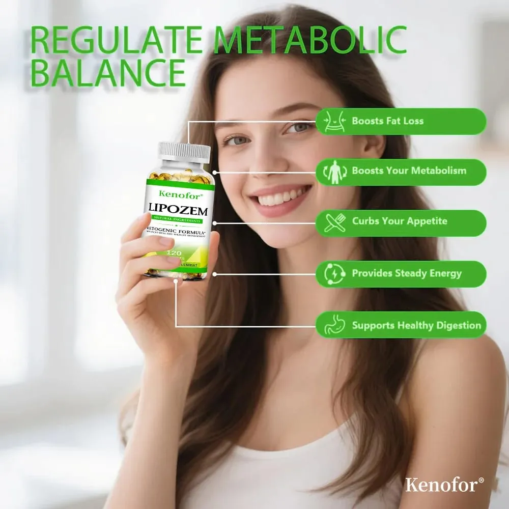 Cápsulas naturais de Lipozem - Saúde digestiva, supressão do apetite, metabolismo, controle de peso
