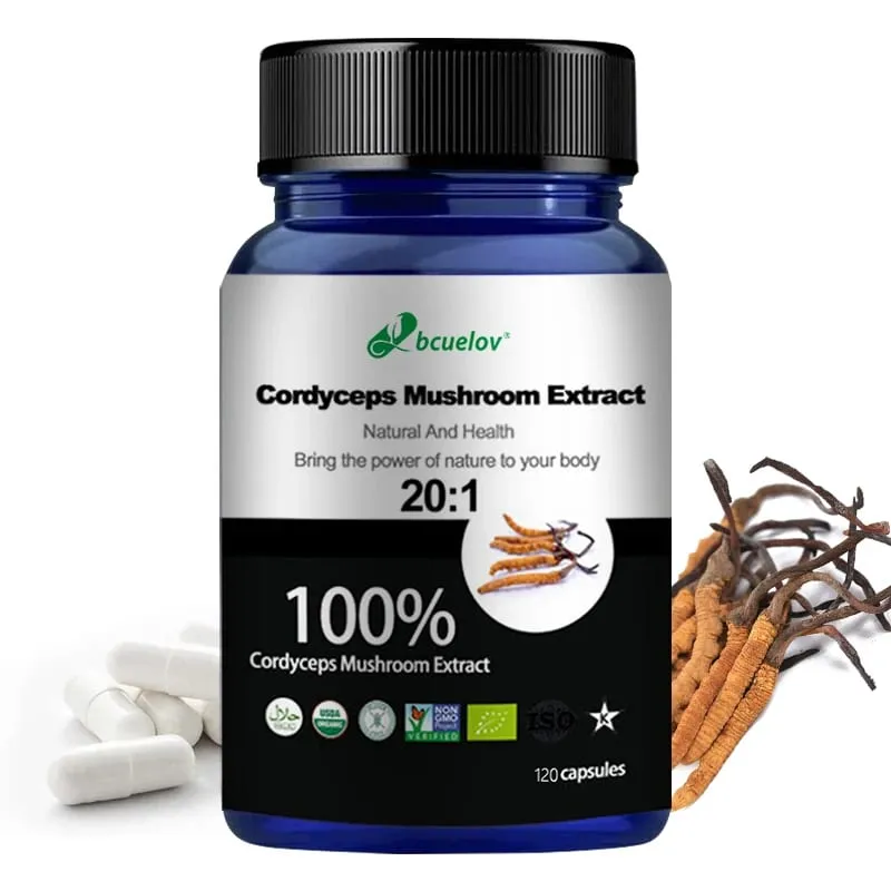 Supplément d'extrait de champignon Cordyceps pur - Améliore l'énergie respiratoire, le système immunitaire et les reins, soutient la santé des capsules végétariennes — image 1