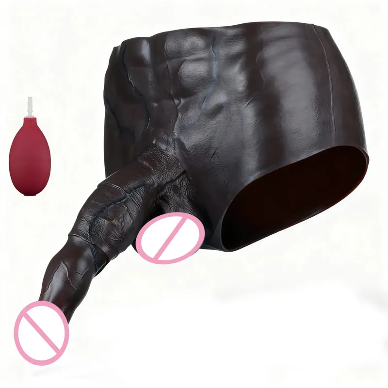 سراويل داخلية سوداء عارية من السيليكون مع قضيب جلدي مقلد صلب كبير للقذف الواقعي لعبة جنسية للنساء — image 55