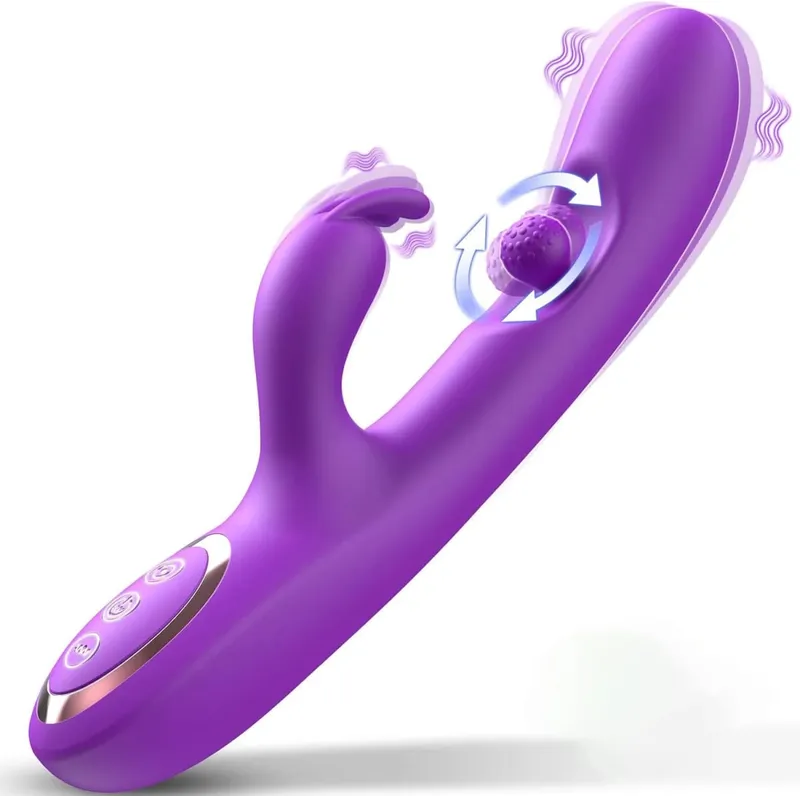 G Spot Rabbit Vibrator 3 dalam 1 Putaran 360° Perangsang Kelentit Kuat Silikon Lembut Dewasa Produk Mainan Seks untuk Wanita Pasangan