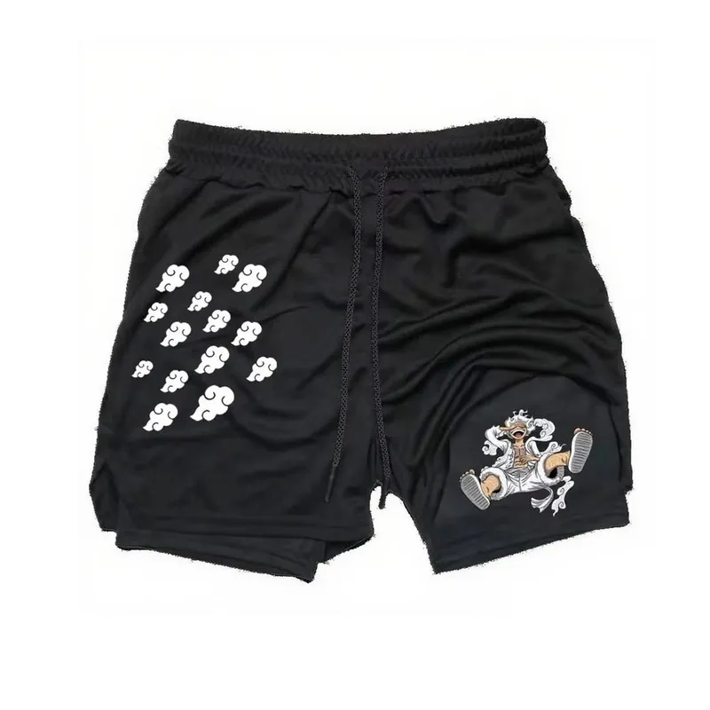 Anime One Piece Men's Shorts Quick-dry Double Layer 2-in-1 Pants Summer Graphic Print Workout Training Fitness Sports Gym Shorts