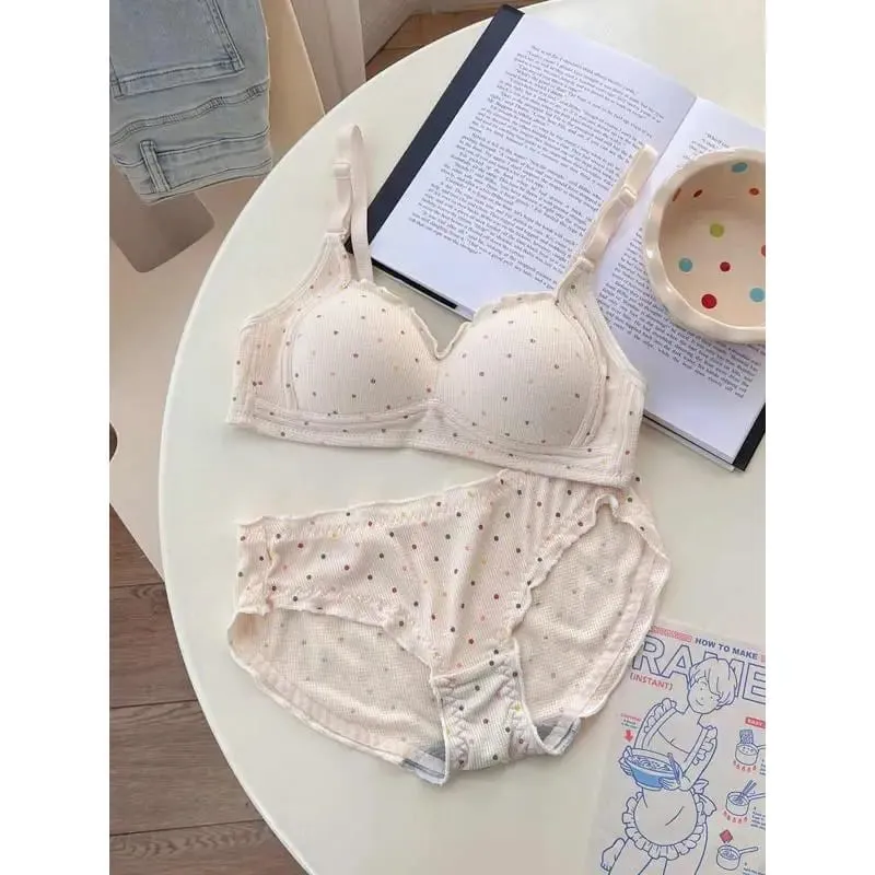 MOYISU – soutien-gorge sans fil blanc à pois, pour adolescents, soutien-gorge Push Up, rétraction du buste, ensemble de Bralette Non rembourré, petite poitrine, Anti-affaissement — image 3