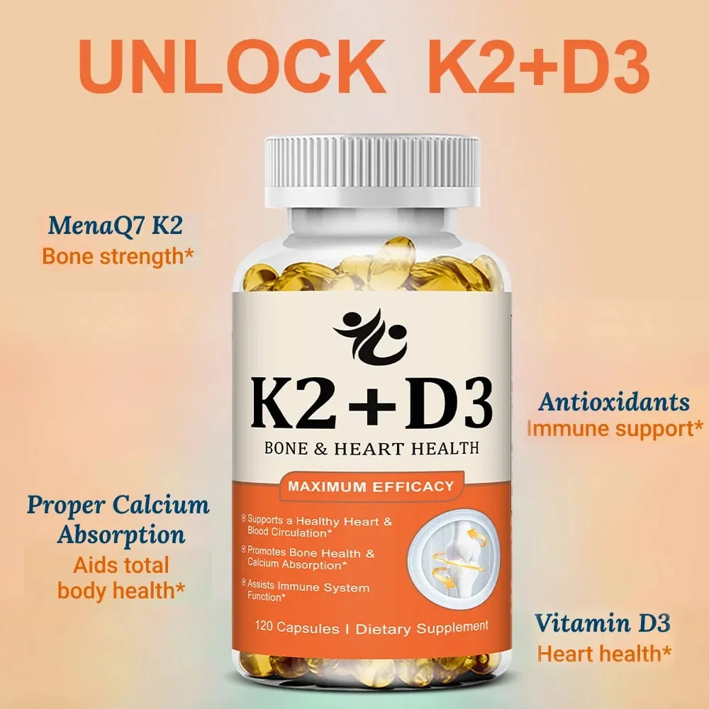 Cápsulas de vitamina D3 5000 UI + K2 MK-7 100mcg suportam absorção de nutrientes metabolismo osso coração saúde e sistema imunológico — image 7