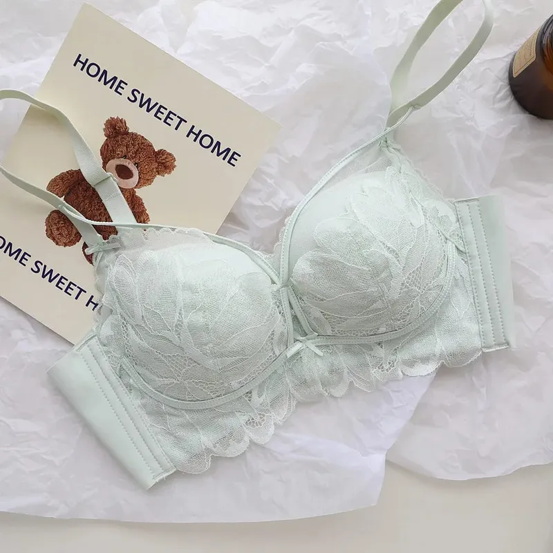 French Garden MOYISU Set reggiseno in pizzo 32-38 AB Coppa sottile senza fili Push Up Anti-cedimento セクシー Lingerie di supporto adatta a busto piccolo — image 14