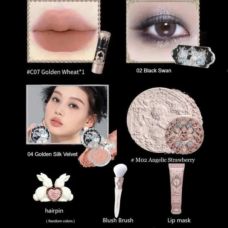 Flower Knows Little Angel Collection Coffret cadeau de maquillage Fard à paupières Crème Blush Rouge à lèvres mat Kit complet — image 15