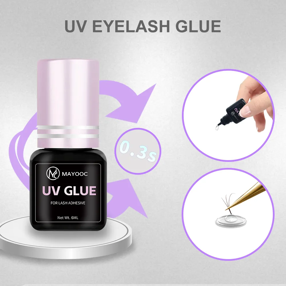 UV דבק ריסים דבק תוספות ריסים 0.1S ייבוש מהיר חזק עין מלאכותית דבק הארכת ריסים עמיד לוגו מותאם אישית