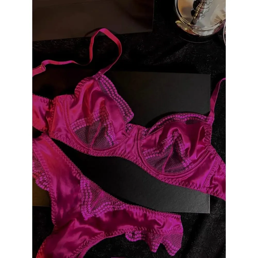 セクシーな Conjunto de sujetador de satén francés para mujer, sujetador reductor fino de verano, conjunto de lencería con soporte elevador para busto grande, ropa interior elegante 32-38 AB — image 6