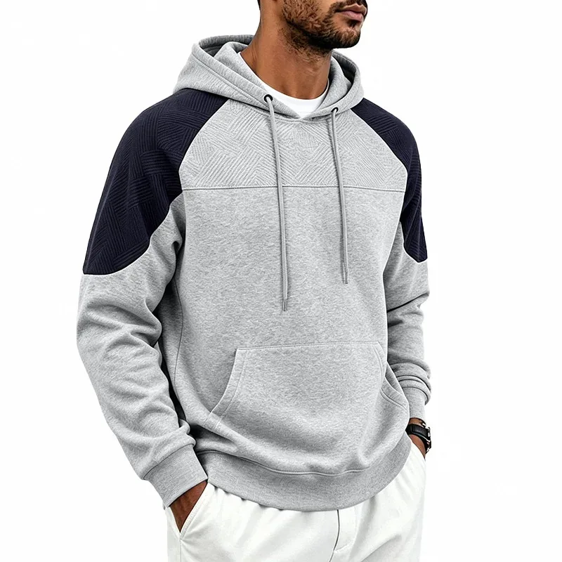 Men Patchwork Color Block Pullover Hoodie Drawstring Kangaroo Pocket Long Sleeve Loose Sweatshirt Autumn Winter Streetwear Tops — image 16