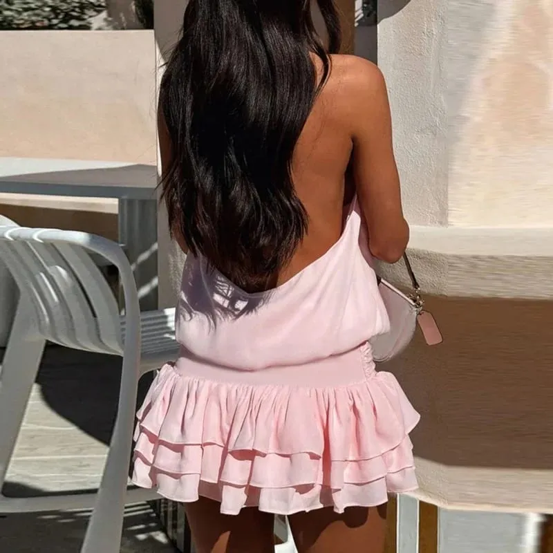 Mini abito senza schienale con scollo all'americana solido elegante fasciatura Y2K corsetto party streetwear slim sexy moda donna abiti prendisole vintage — image 4