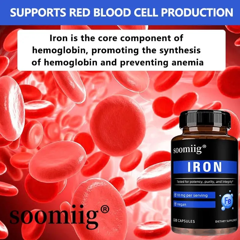 Capsules de fer, supplément de fer quotidien à haute absorption, soutient la concentration énergétique et le bien-être du corps, santé immunitaire et des globules rouges — image 7