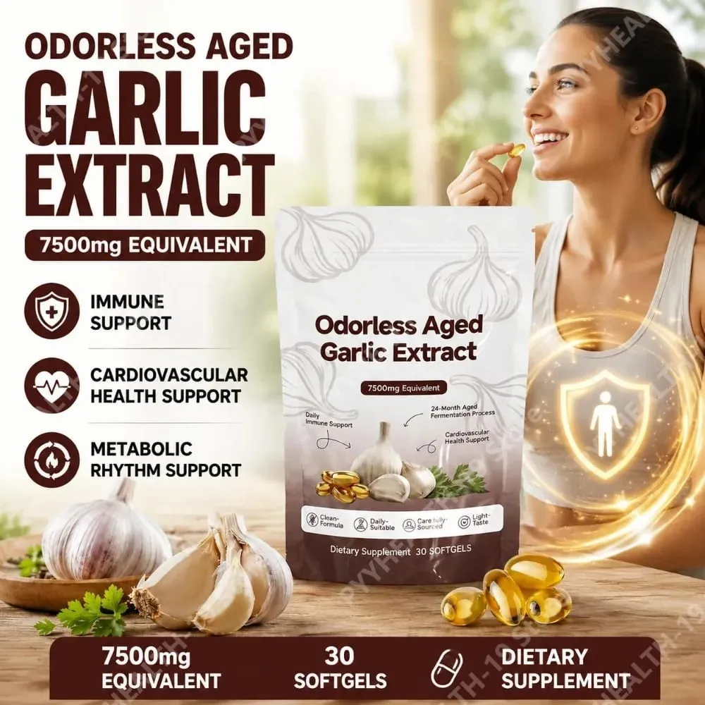 Odorless Aged Garlic Extract Softgels 7500mg Equivalent 24-Month Fermented For Immune Cardio Metabolic Support Adult 30 Count — image 1