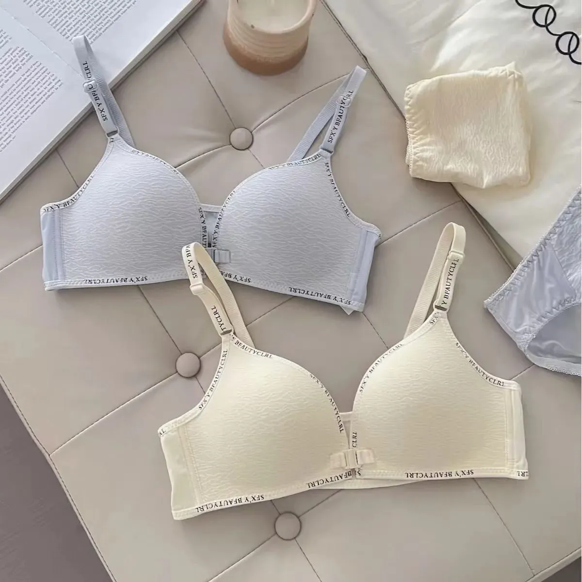 Set Pakaian Dalam Tekan Ke Atas Penutupan Depan Seksi untuk Payudara Kecil Coli Nipis Selesa Tanpa Cincin Keluli Tali Bahu Surat