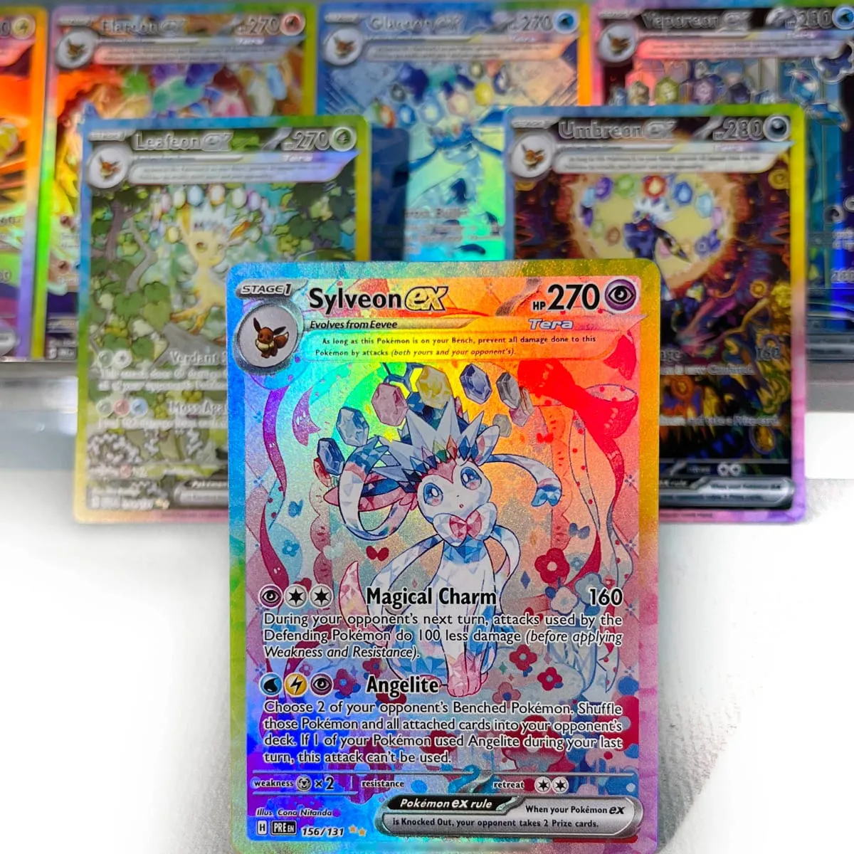 Kad PKM Prismatic Evolutions PTCG5-A GX Rainbow Umbreon Sylveon Leafeon ex Rare Collection Battle Toys Hadiah untuk Hobi — image 2