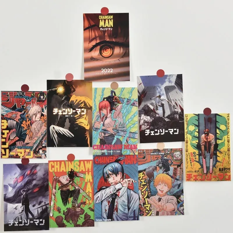 10 ชิ้นญี่ปุ่น Anime Chainsaw Men ตัวอักษรโปสเตอร์สติกเกอร์โปสการ์ดของขวัญ Home Study Room Wall ตกแต่งพื้นหลังภาพภาพวาด — image 1