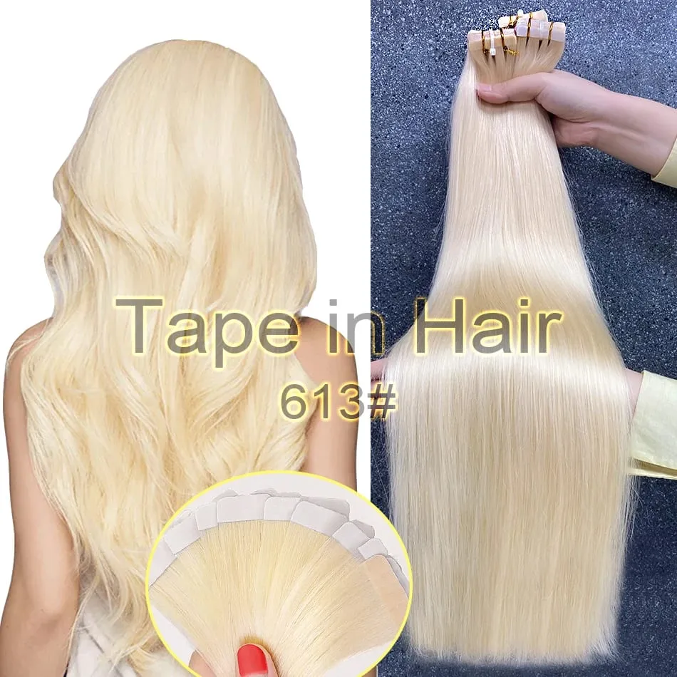 Nastro adesivo all'ingrosso europeo a doppio disegno nelle estensioni Nastro Remy allineato con cuticole invisibili nelle estensioni dei capelli 100% capelli umani — image 16
