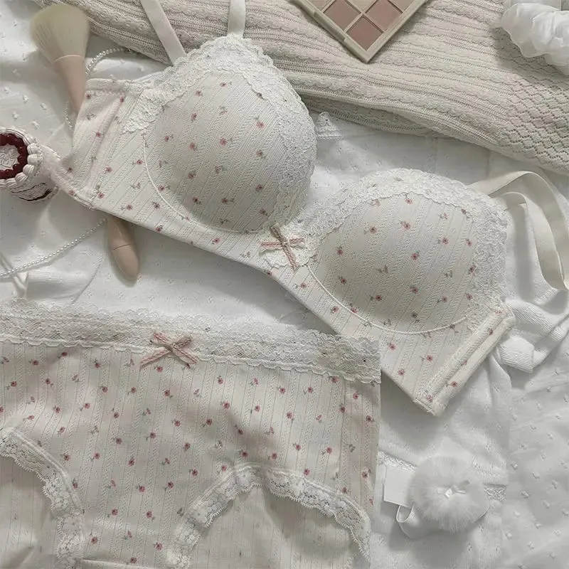 Sweet Girl Lace Edge Floral Bra Set Women Non-steel Ring Beauty Back No Steel Hoop Anti Sagging Underwear Cotton Comfortable Bra — image 14