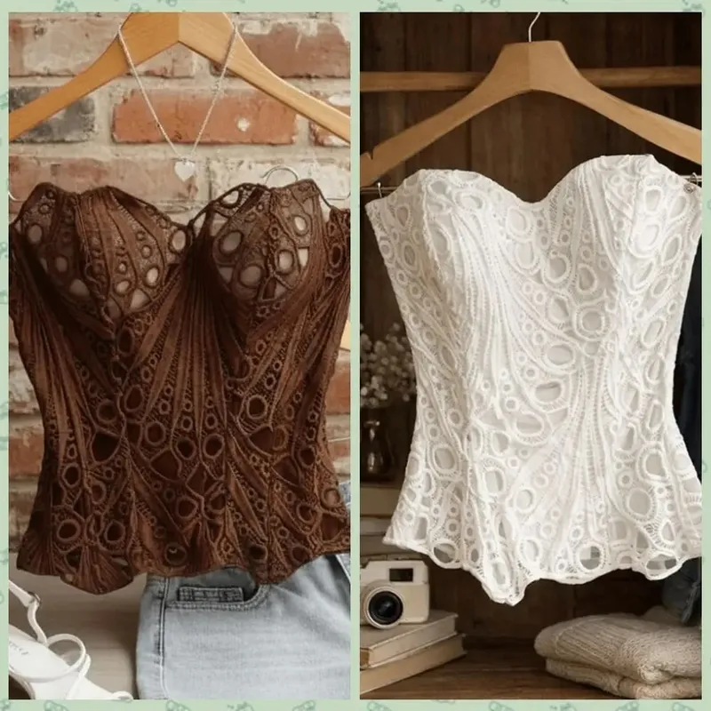 Bustier Ryg Tie Hollow Out Korset Top Uregelmæssig Hem Fiskeben Blonde Korset Mesh Splejsning Kvinder Undertøj Klubtøj