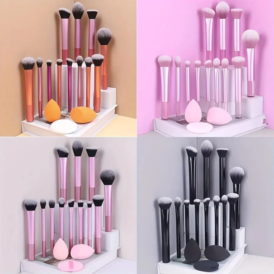 12pcs Set Berus Mekap Lengkap Berbilang Fungsian: Berus Bedak Longgar Berus Blush Berus Foundation Berus Pembayang Mata Berus Campuran B — image 1