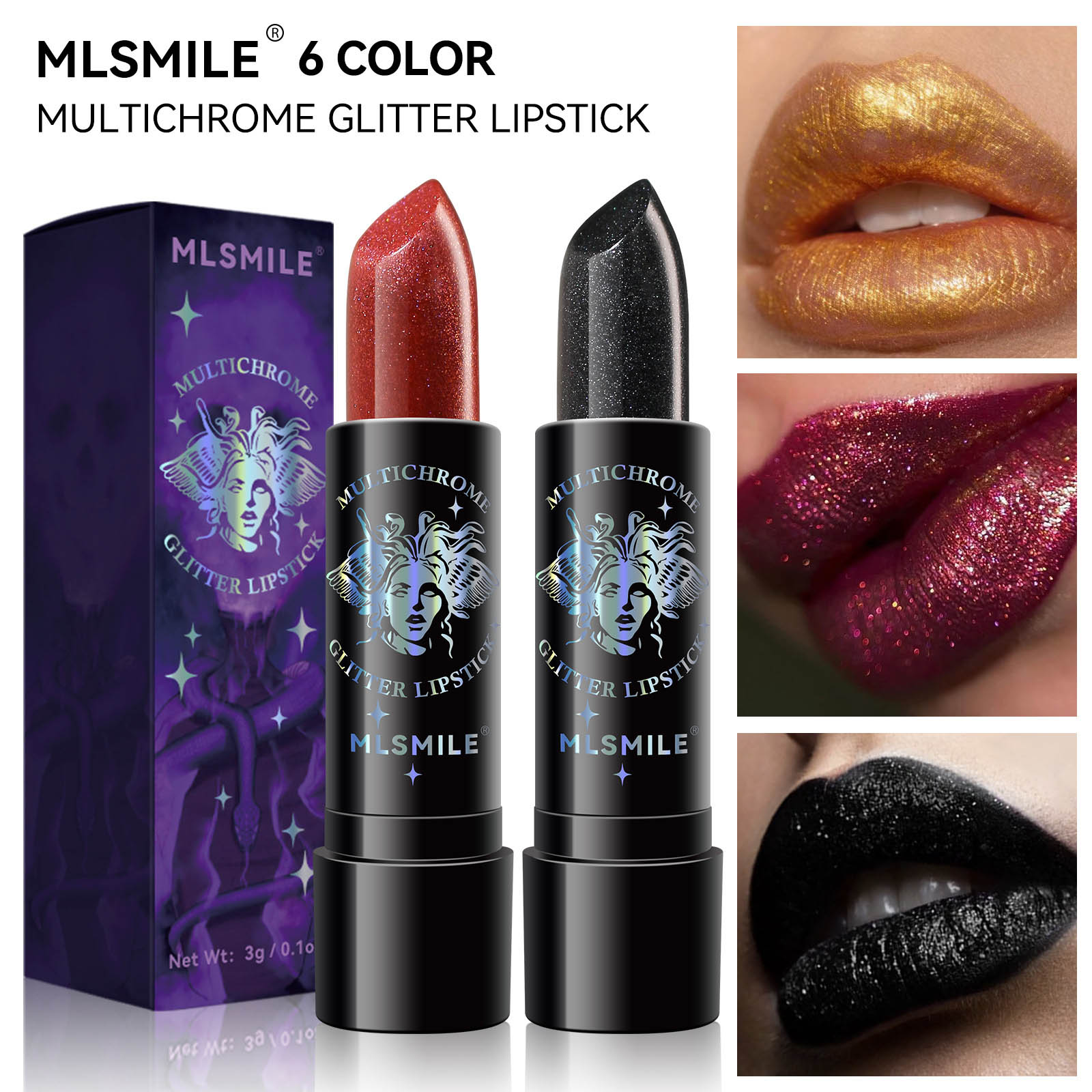Rossetto glitterato 6 colori Impermeabile a lunga durata Diamante Rossetto metallizzato perlescente Lucidalabbra nero Labbra da donna Trucco cosmetico — image 4