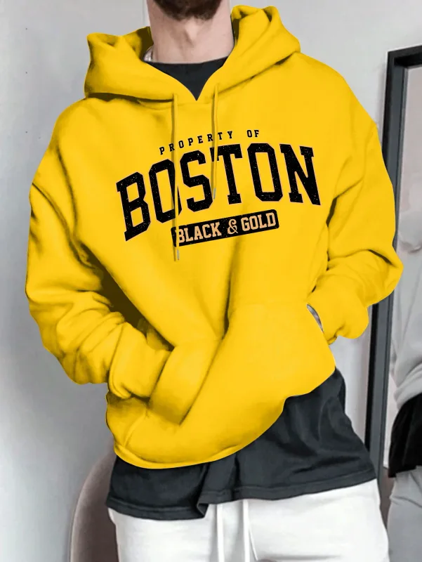 Baju peluh bertudung lelaki - Kemeja pullover longgar retro Amerika kasual — image 3