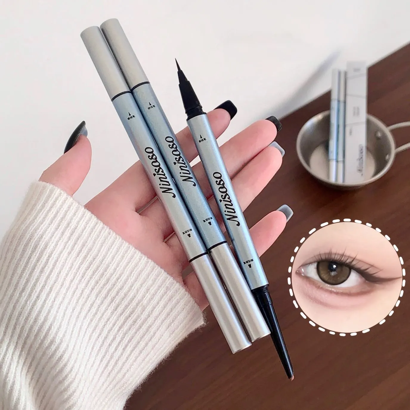 1pc Doppel Kopf Ultra-feine Matte Rot Braun Eyeliner Stift Wasserdicht Schwarz Braun Eyeliner Gel Bleistift Schnell Trocknend einfach Tragen Eye Liner — image 3