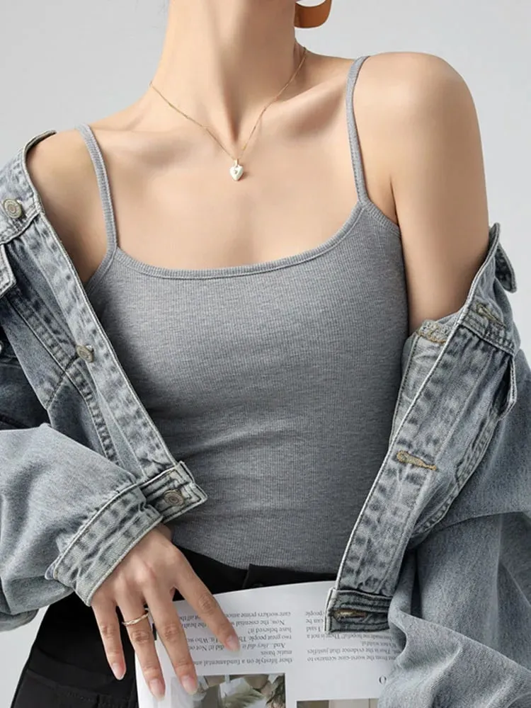 Ärmelloses Tanktop für Damen im Sommer, Basic, Spaghettiträger, schmale Passform, Stretch, gestrickt, einfarbig, Leibchen — image 5