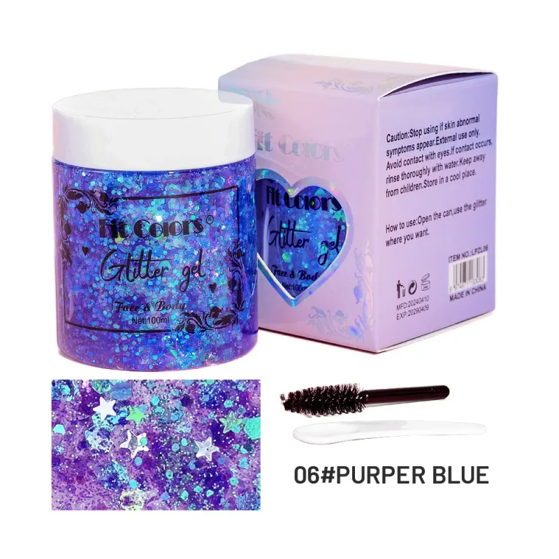 100 ml Glitter Gel Øjenskygge Flydende ansigtskrop Large Pailletter Gel Multifunktionel Farverige Løse Pailletter Creme Festdekoration