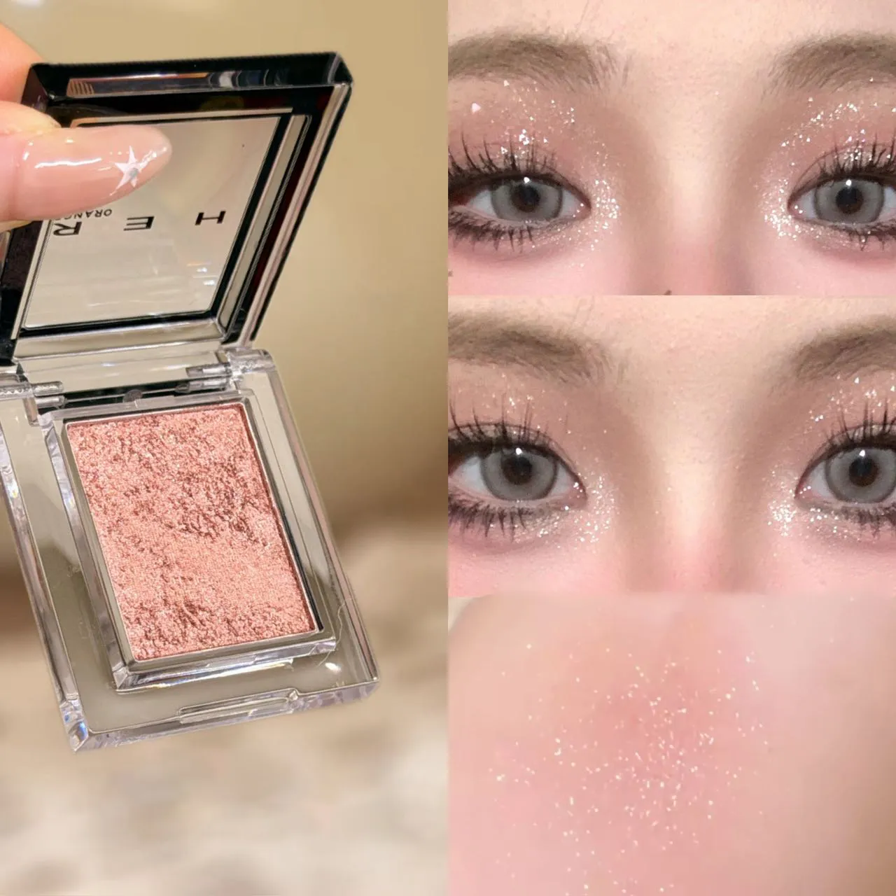Monokrom blå metallisk øjenskygge diamant glitter grøn øjenskygge highlighter palet funklende perleskinnende lilla øjenmakeup — image 5