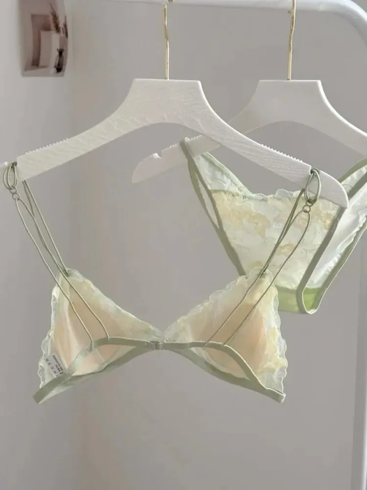 Set reggiseno di pizzo trasparente super sexy scava fuori senza ferretto triangolo francese bralette e mutandine donna hot lingerie 2026 moda — image 2