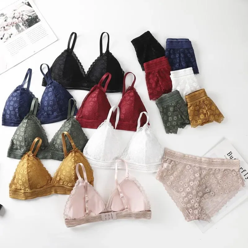 Set reggiseno da donna con retro in pizzo senza bordi in acciaio Coppa triangolare francese Confortevole copertura del torace Biancheria intima estensibile per la pelle — image 2