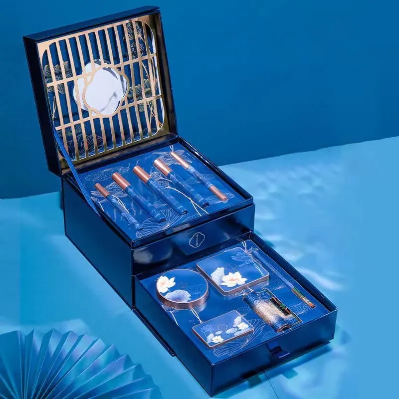 Coffret de maquillage en Jade Hibiscus de Style chinois, dix pièces, cadeau d'anniversaire, rouge à lèvres sculpté, ensemble de maquillage pour cosmétiques, 10 pièces/ensemble — image 2