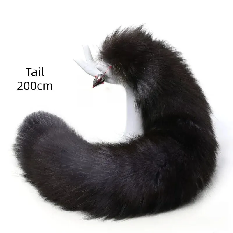 200 cm měkký anální kolík z pravé kožešiny Fox ocas s děleným designem kovový anální kolík pro ženy Cosplay Kostýmy Flirt Smyslové sexuální hračky — image 20