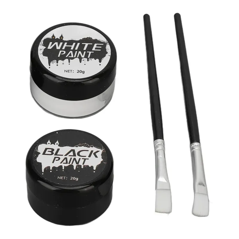 Halloween Face Paint Kit Cosplay Face Body Paint Highly Pigmented Black and White Easy to Paint with Brush for Theme Parties