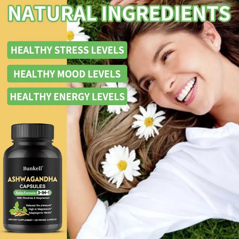 Pure Ashwagandha Root Extract Capsules With Magnesium for Natural Mood Stress Focus Brain Energy Sleep Health Support — image 3