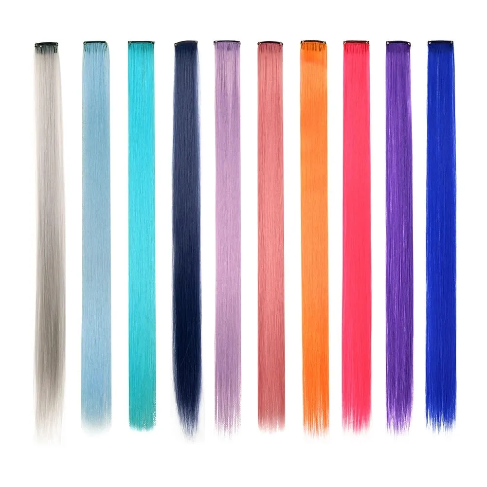 10 PCS Colored Clip in Hair Extensions 22 Inch Rainbow Straight Synthetic Hairpieces For women Cosplay Party Christmas New Year — image 13