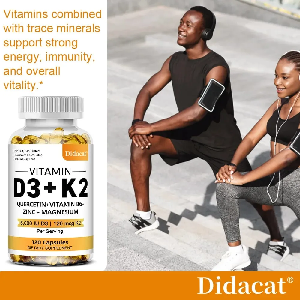 Integratore alimentare di vitamine D3 + K2 - Supporto per la salute delle ossa e del cuore Aiuta a regolare il metabolismo del calcio - 120 capsule molli — image 2