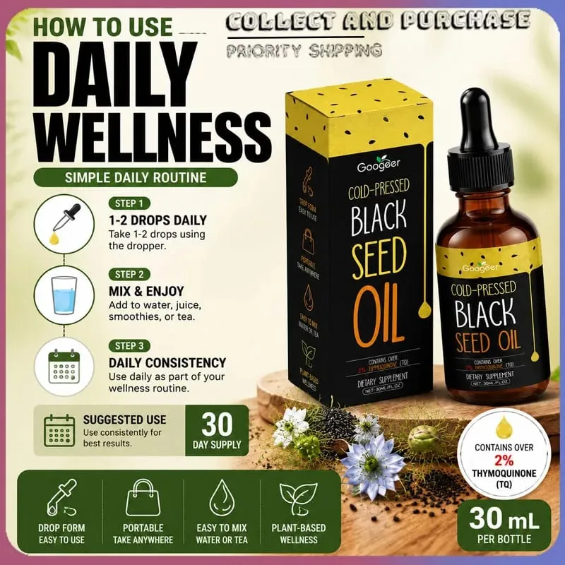 Googeer 30ML huile de graines noires pressée à froid Nigella Sativa teneur élevée en thymoquinone plus de 2% supplément de soutien à la santé antioxydant — image 1